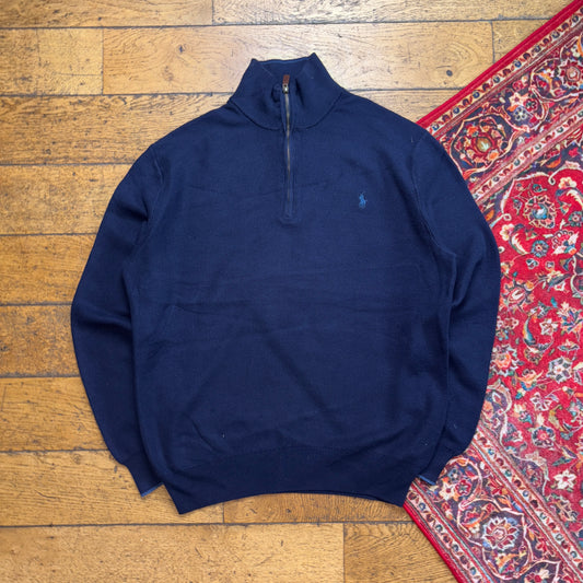 Vintage Ralph Lauren Navy Quarter Zip Knit Jumper - L