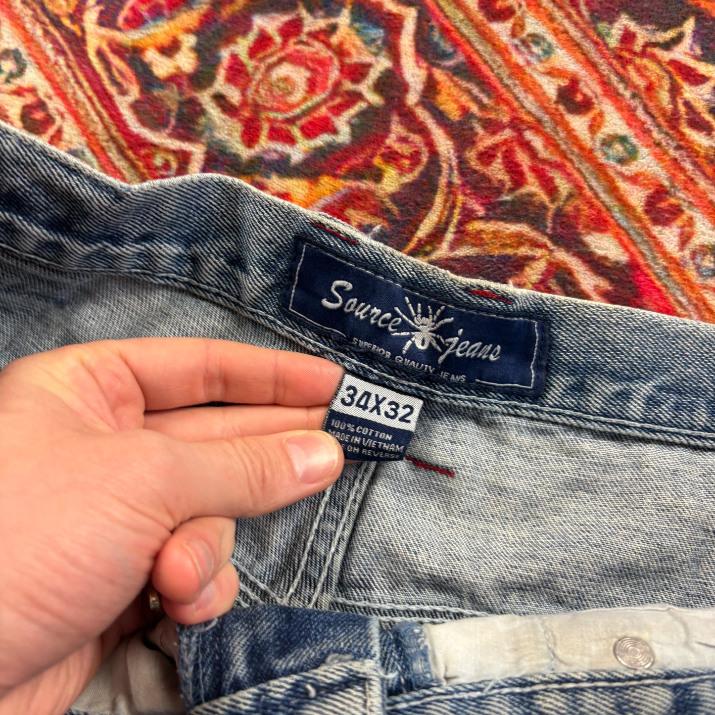 Vintage Blue Embroidered Y2K JNCO Style Hip Hop Baggy Jeans - 34