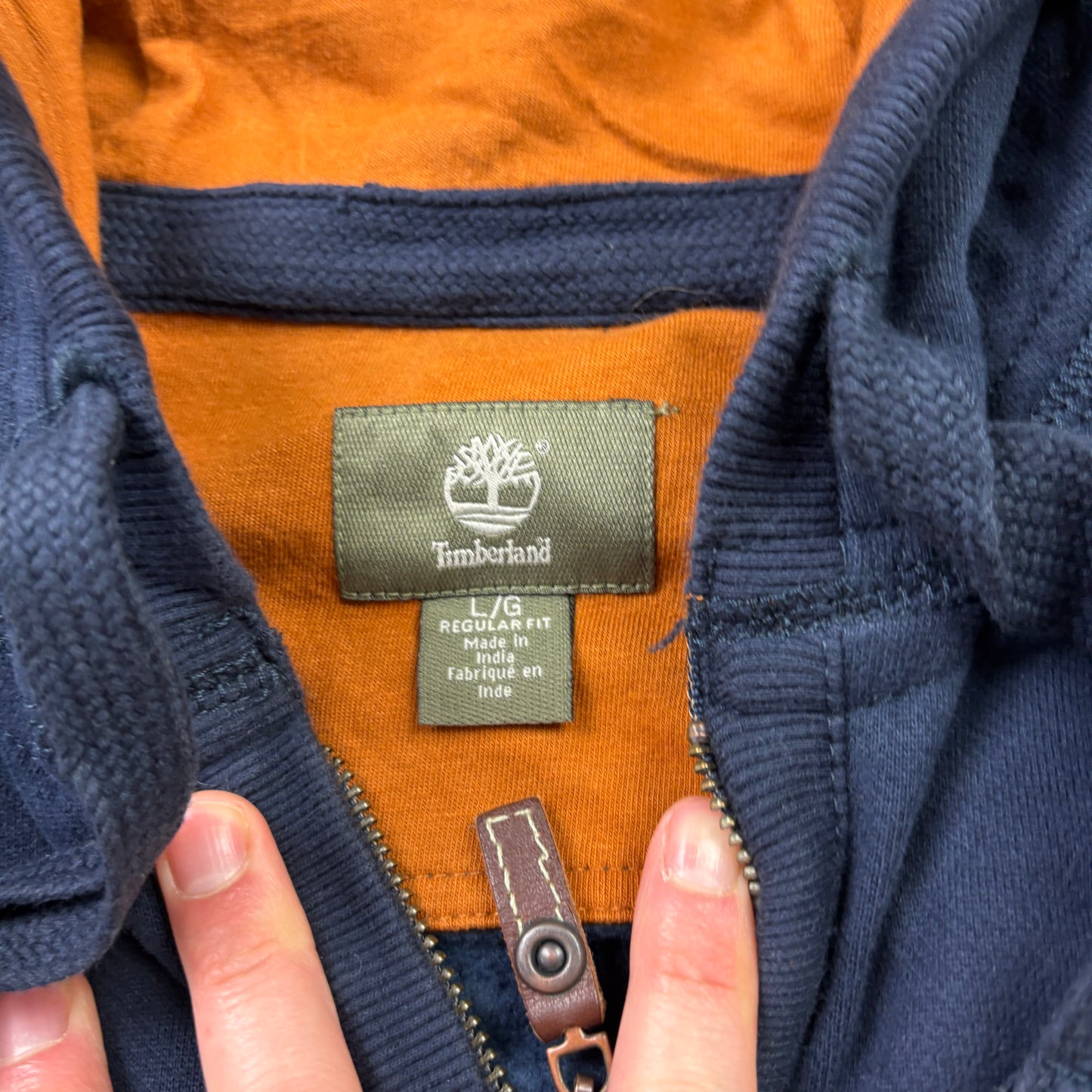 Vintage Timberland Navy Embroidered Zip Hoodie Sweatshirt - L