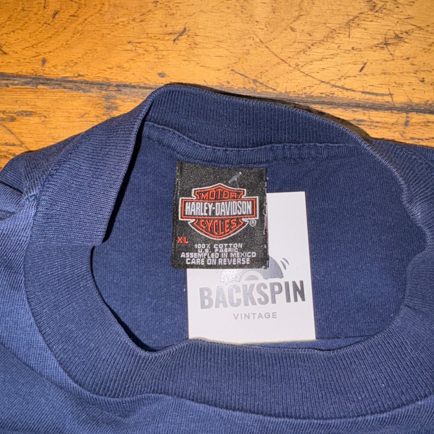 Vintage Harley Davidson Blue Navy Skull Western Graphic T-Shirt - XL