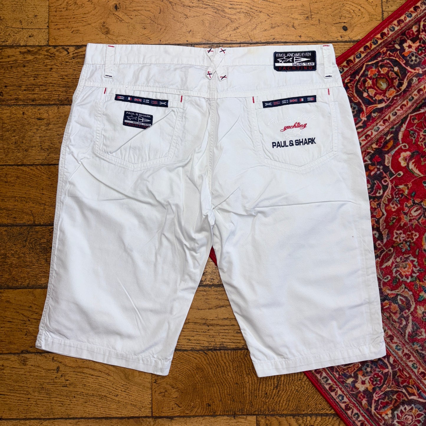Vintage Paul Shark White Embroidered Y2K Hip Hop Jeans Shorts Jorts - 40