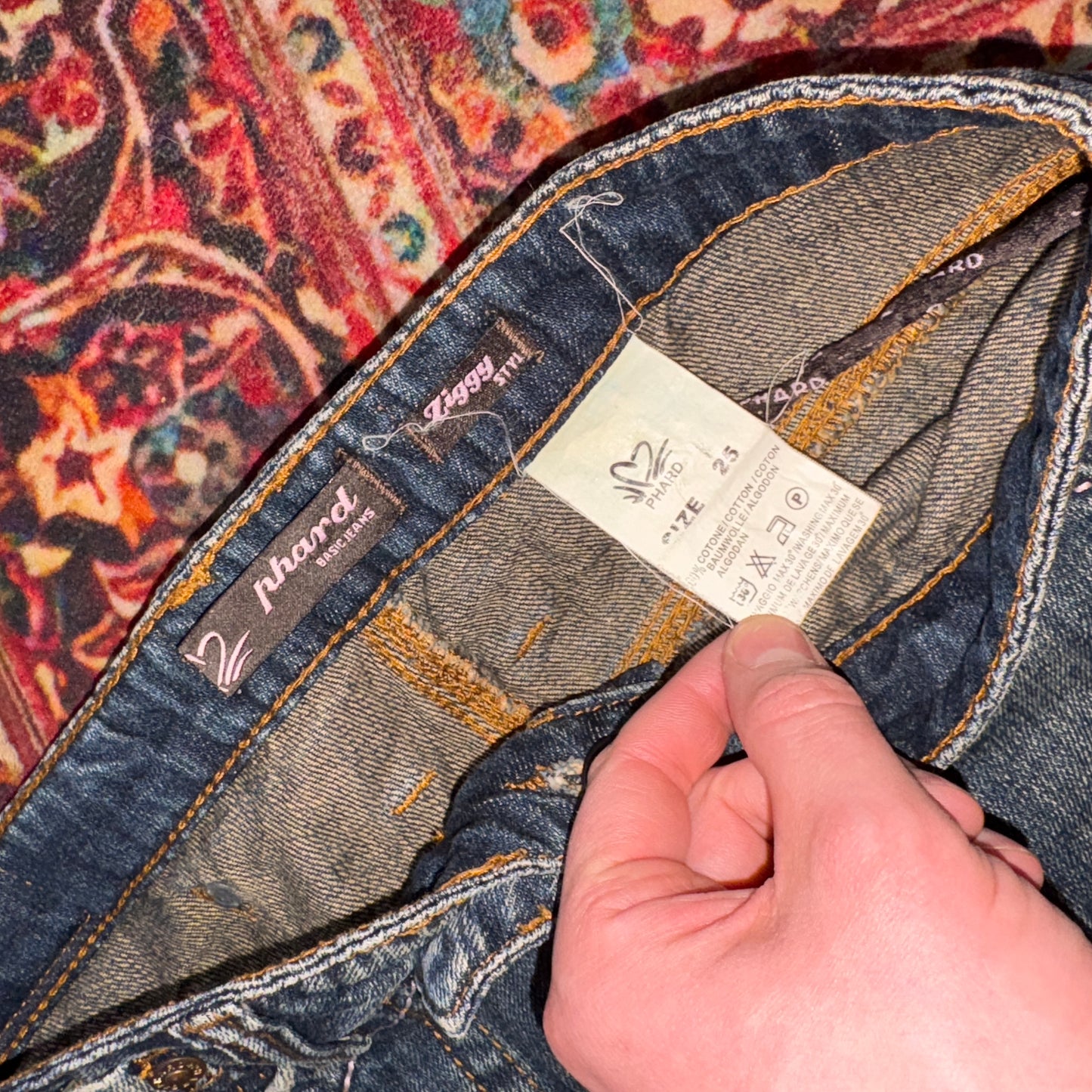 Vintage Dark Blue Cargo Embroidered Y2K Hip Hop Baggy Jeans - 30R