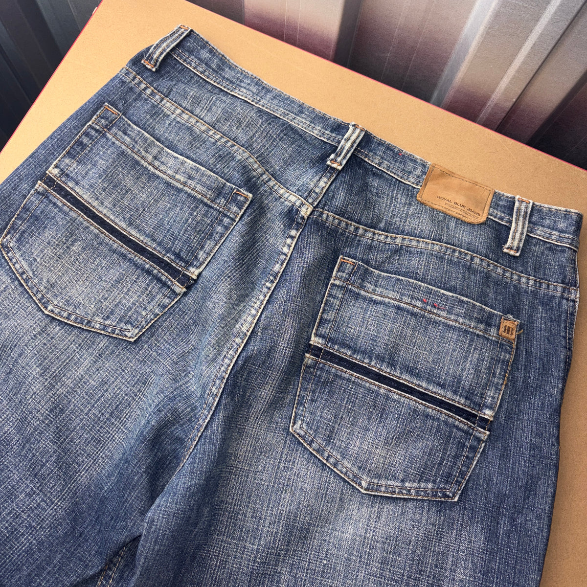 Royal Blue Embroidered Japanese Denim Hip Hop Y2K Long Shorts Baggy Jeans - 38