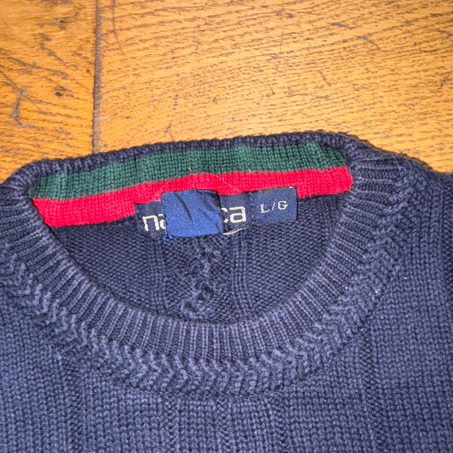 Vintage Nautica Navy Cable Embroidered Knit Jumper - XL