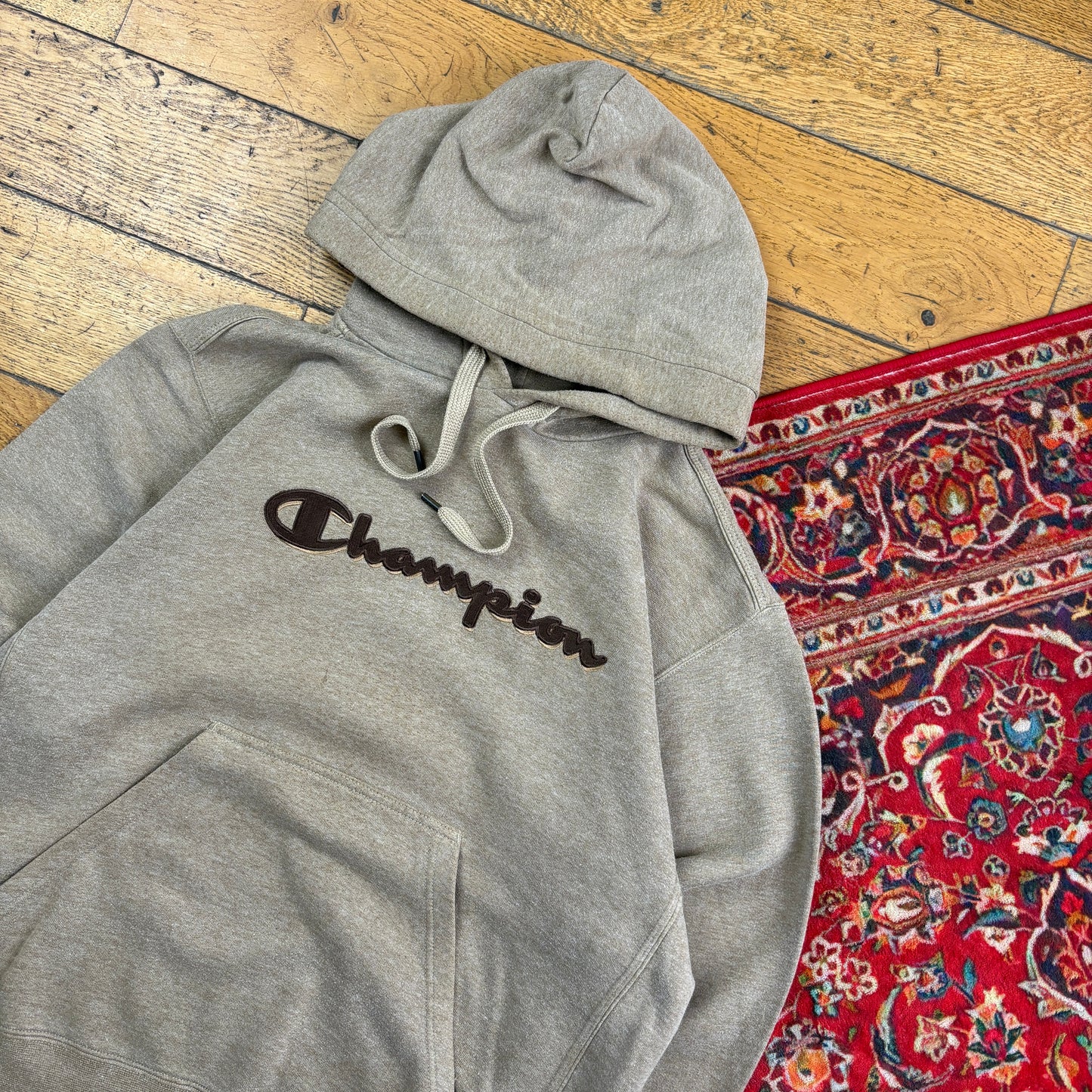 Vintage Champion Brown Hoodie Embroidered Sweatshirt - L