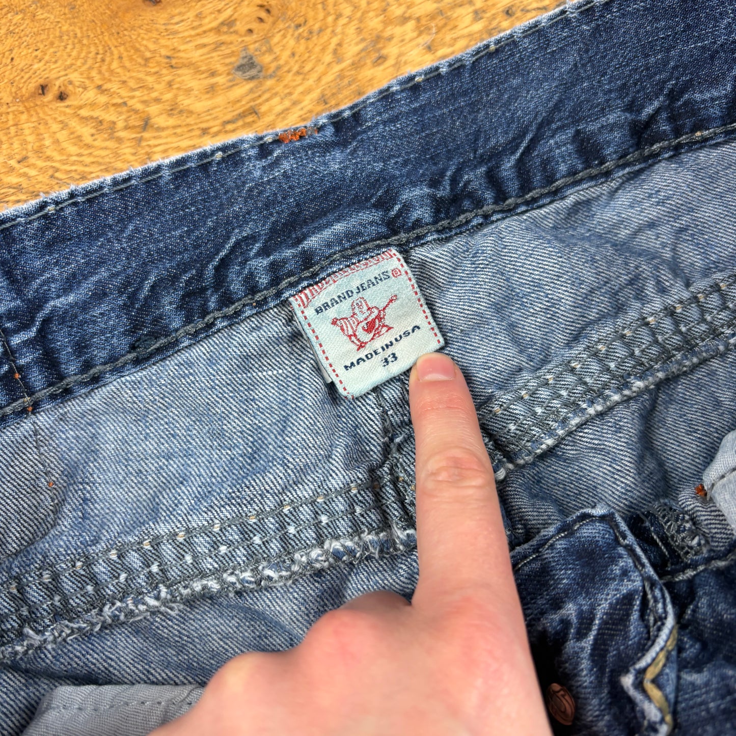 Vintage True Religion Ricky Blue Embroidered Y2K Hip Hop Straight Jeans - 33