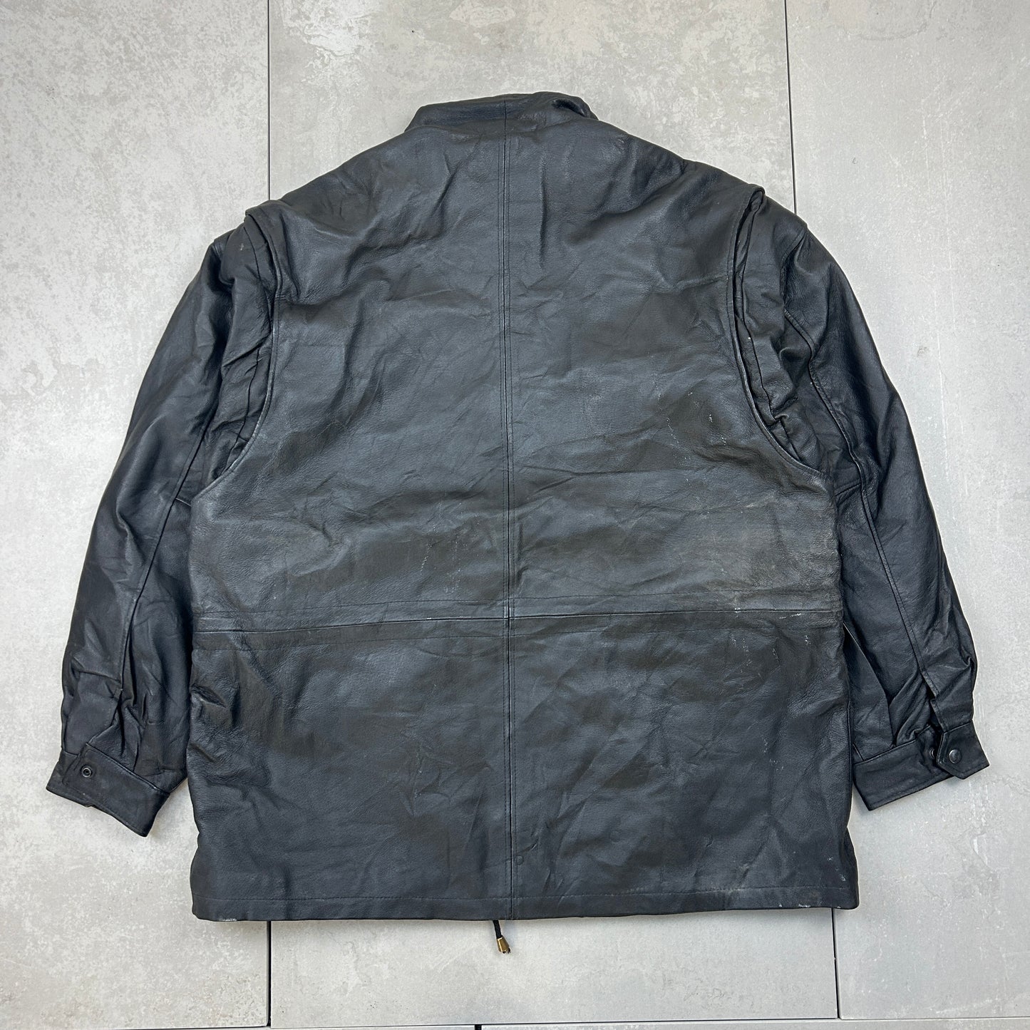 Vintage Genuine Leather Black Chore Trench Bomber Jacket - XL