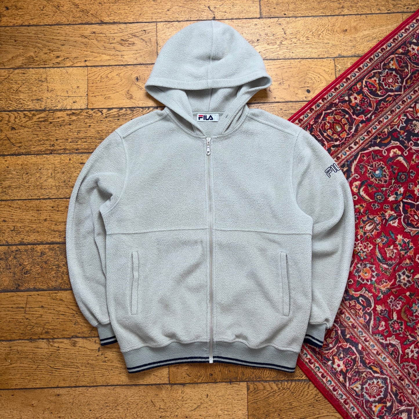 Vintage Fila Green Fleece Zip Hoodie Embroidered Sweatshirt - M