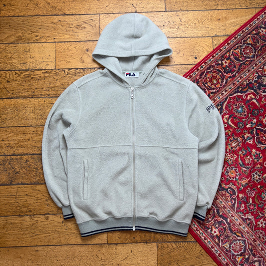 Vintage Fila Green Fleece Zip Hoodie Embroidered Sweatshirt - M