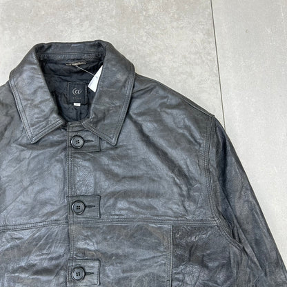 Vintage Leather Button Up Jacket - Black