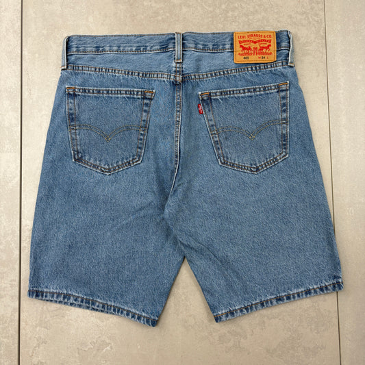 Vintage Levis 405 Blue Baggy Denim Shorts - 34