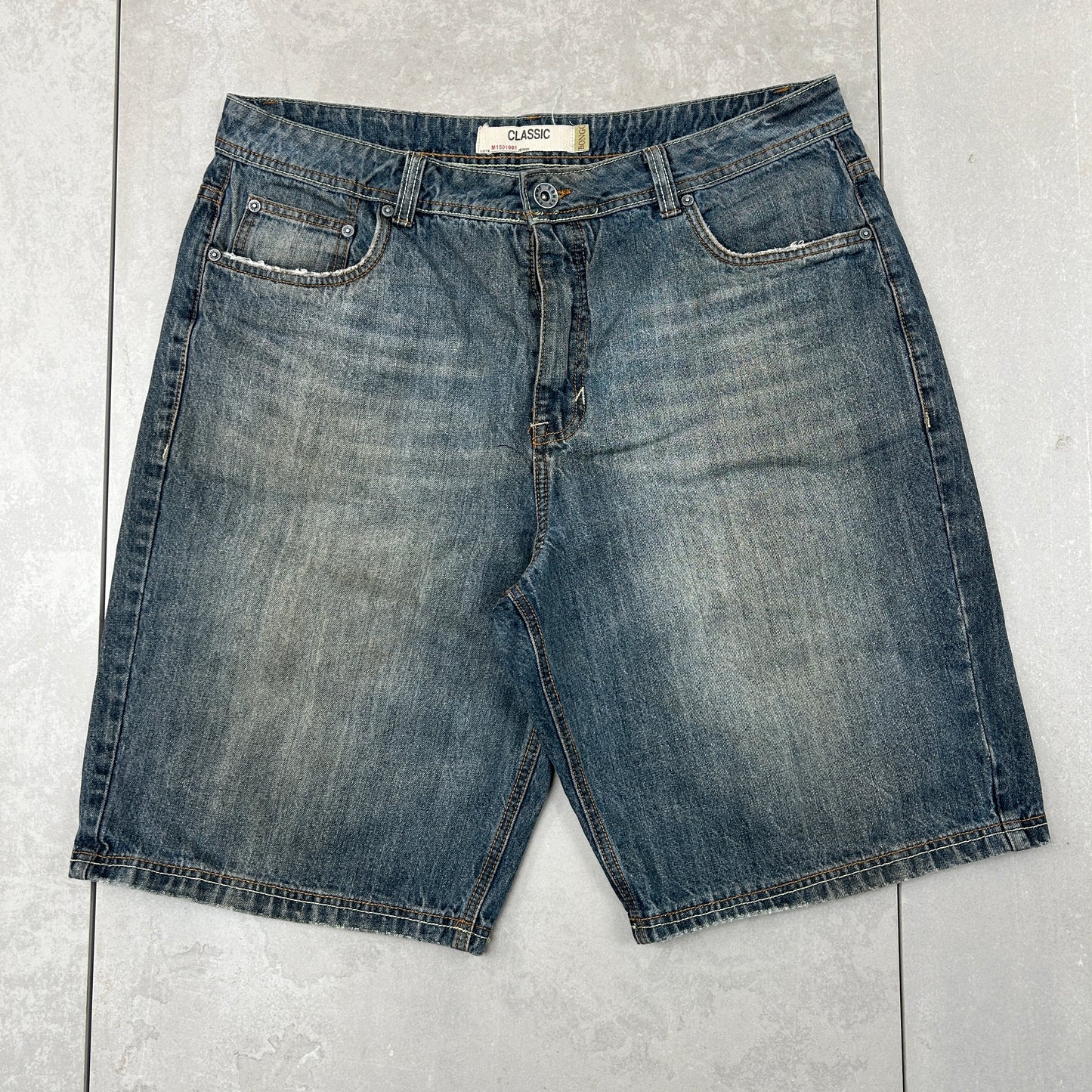 Vintage Embroidered Hip Hop Baggy Blue Shorts Jorts - 38