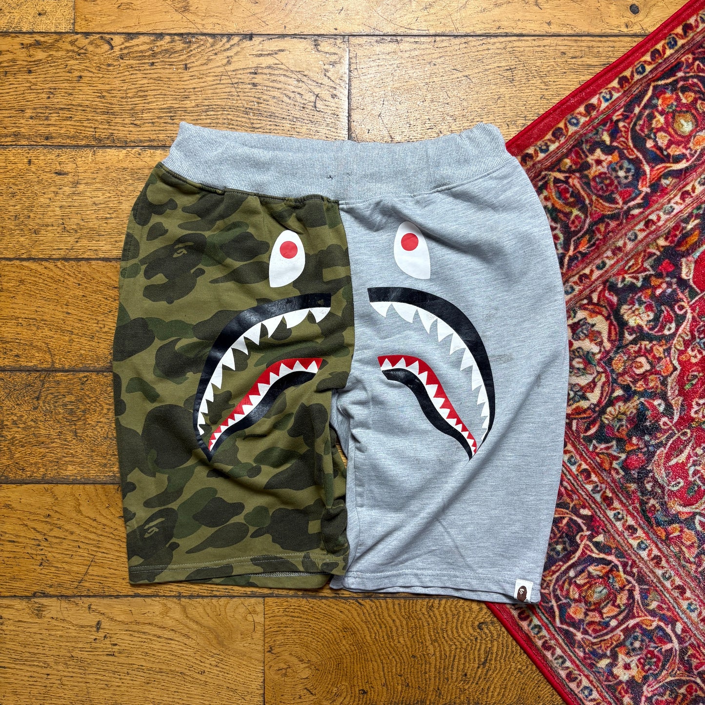 Vintage Bathing Ape Bape Grey Camo Sweat Jogger Shorts Jorts - M