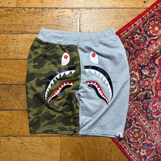 Vintage Bathing Ape Bape Grey Camo Sweat Jogger Shorts Jorts - M