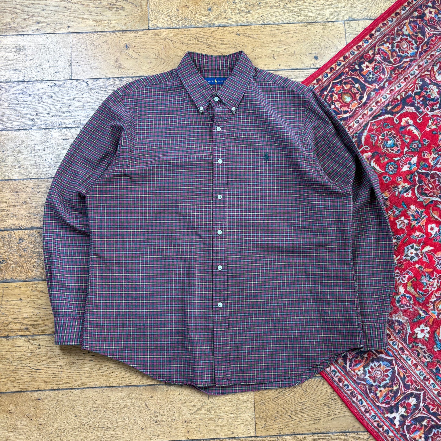 Vintage Ralph Lauren Burgundy Check Embroidered Shirt - XL