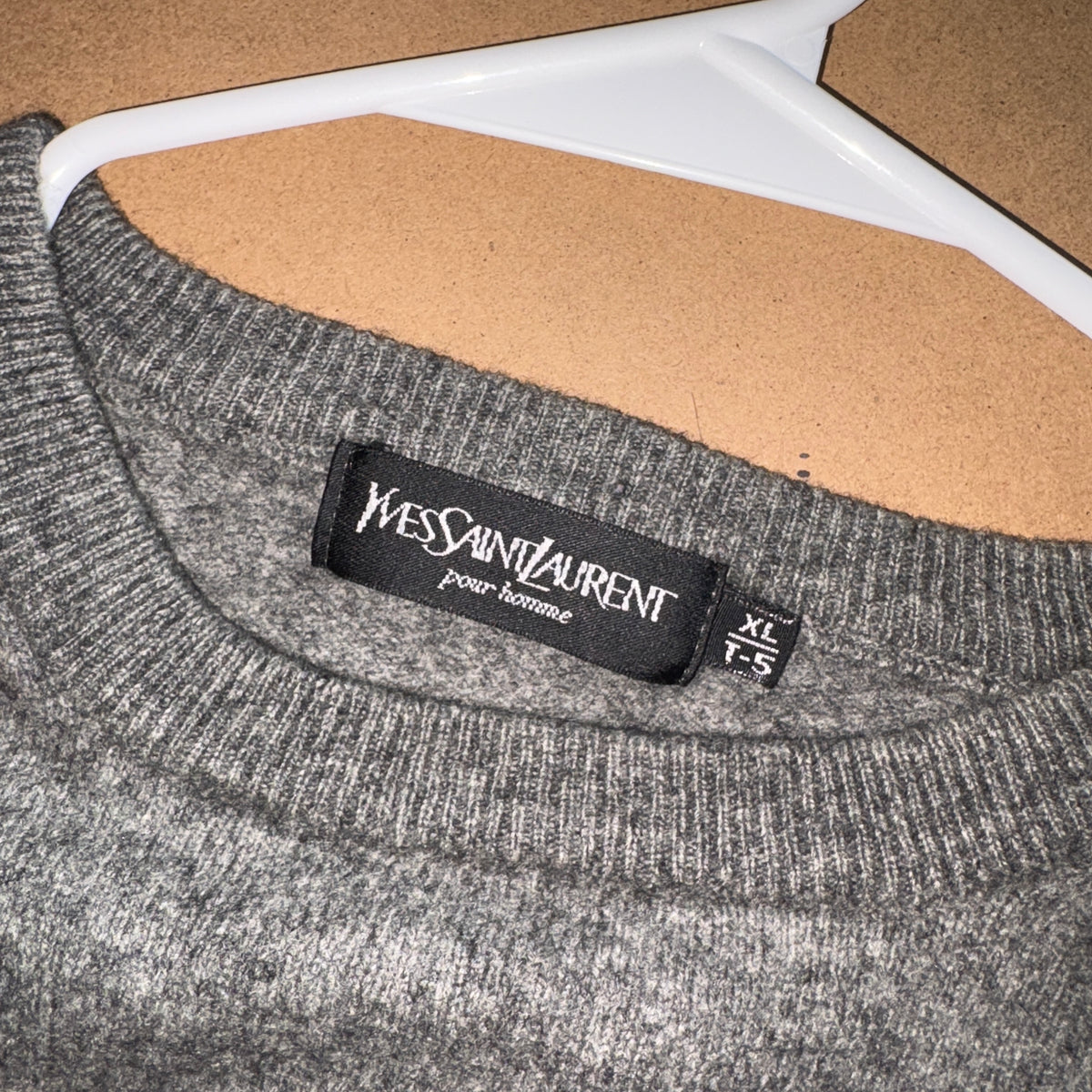 Vintage YSL Yves Saint Laurent Grey Wool Chunky Knit Jumper - S