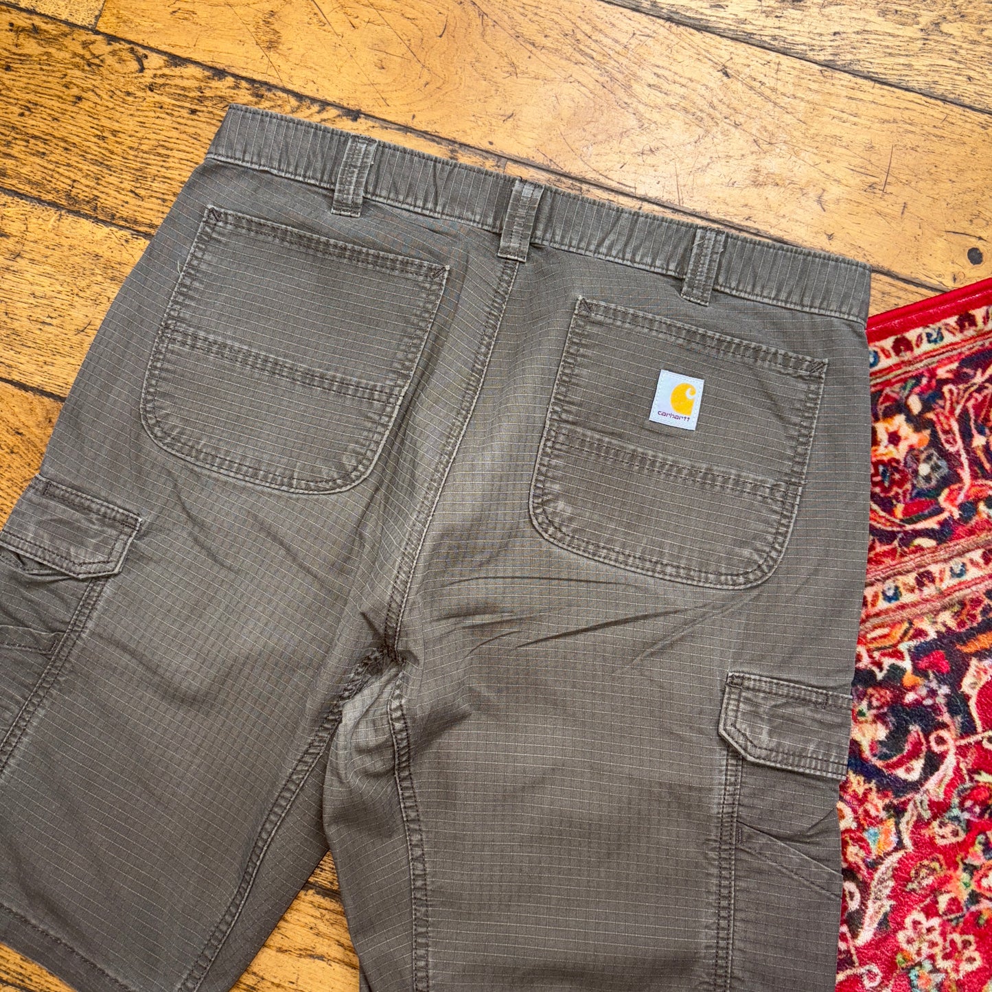 Vintage Carhartt Brown Green Workwear Baggy Carpenter Shorts - 36