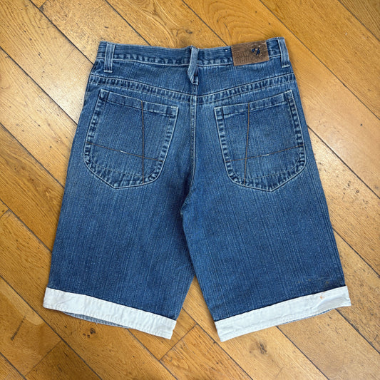 Vintage Raw Blue Embroidered Hip Hop Baggy Shorts Jorts - 34