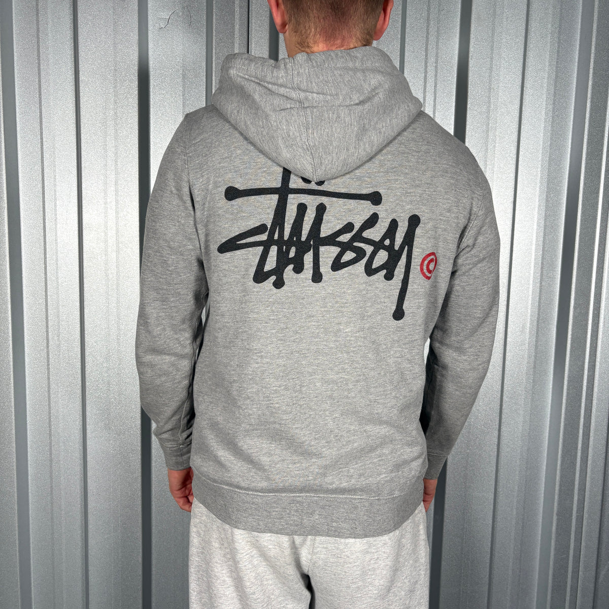 Stussy Stock Logo Grey Hoodie Sweatshirt - M