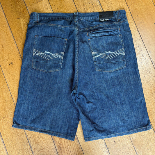 Vintage Blue Ridge Embroidered Hip Hop Blue Baggy Shorts Jorts - 42