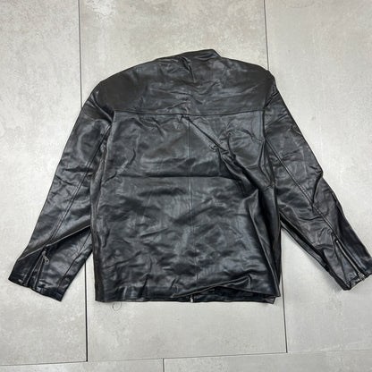 Vintage Biker Motorbike Black Leather Bomber Jacket - XXL