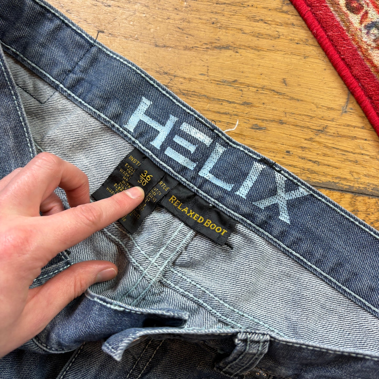 Vintage Helix Blue Embroidered Y2K Hip Hop Bootcut Baggy Jeans - 38