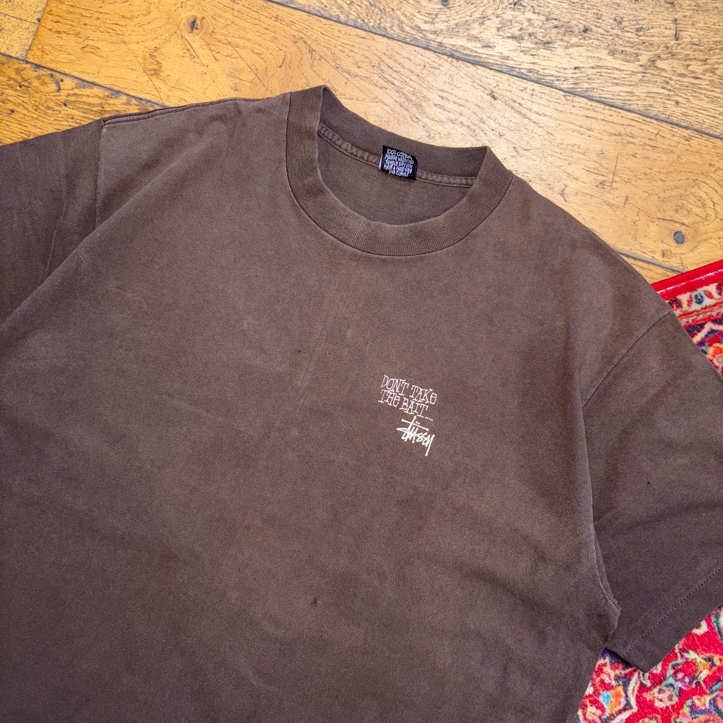 Vintage Stussy Brown Fish Dont Take The Bait Graphic T-Shirt - XL