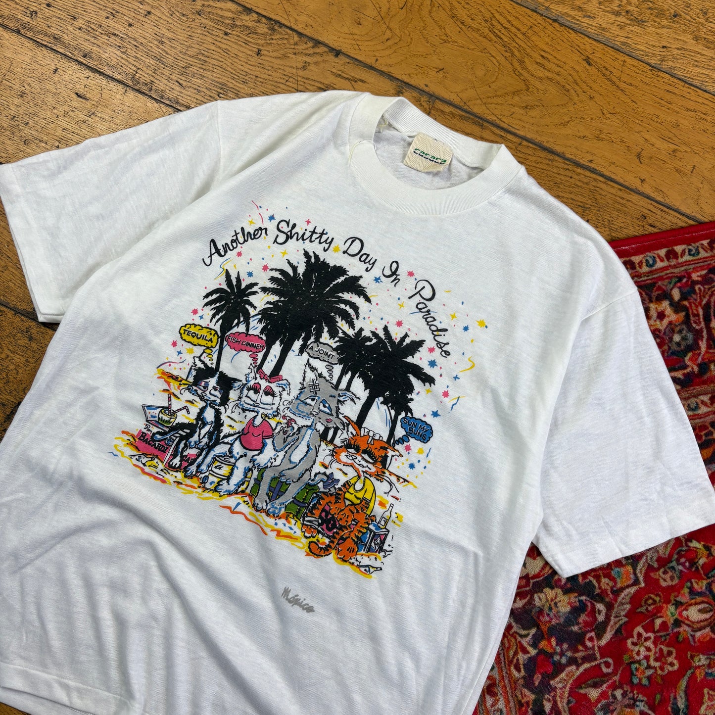 Vintage 90s Cats Funny White Single Stitch Graphic T-Shirt - S