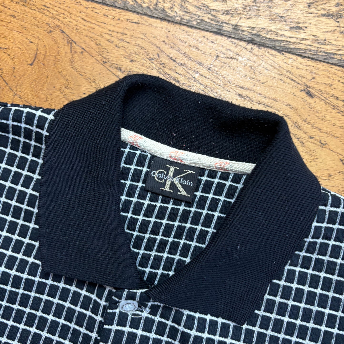 Vintage Calvin Klein Black Check Polo Shirt - L