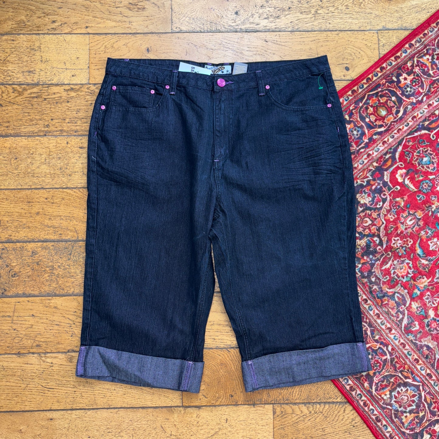 Vintage Embroidered Hip Hop Black Baggy Shorts Jorts - 42
