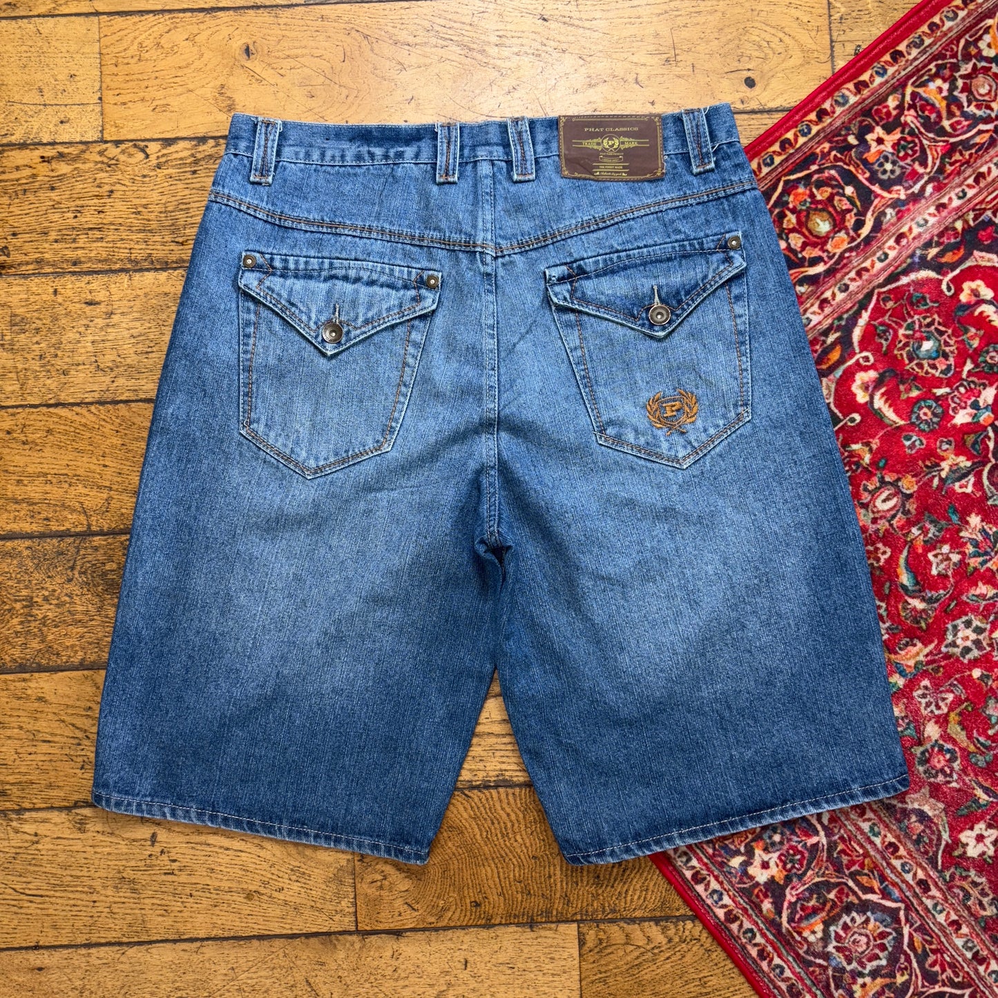 Vintage Phat Farm Blue Embroidered Y2K Hip Hop Baggy Jeans Shorts Jorts - 38