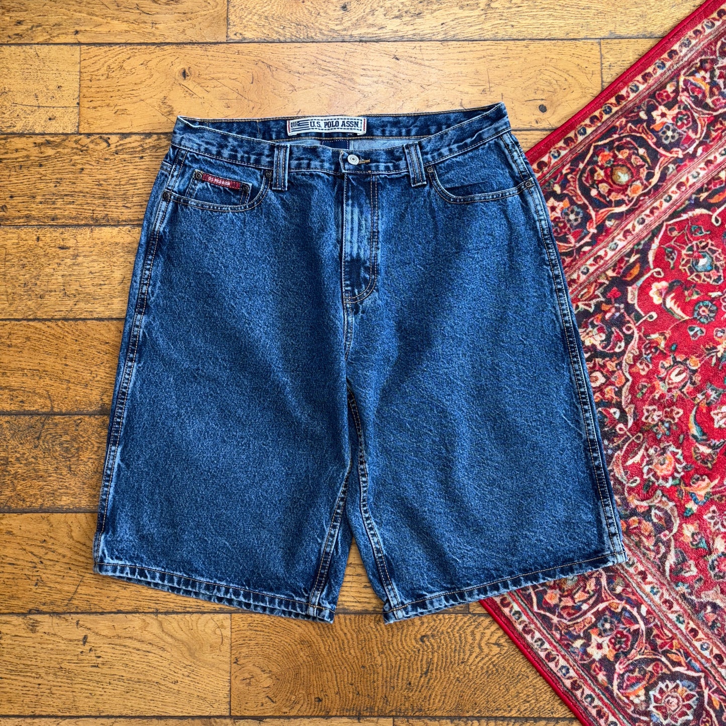 Vintage US Polo ASSN Embroidered Blue Hip Hop Baggy Shorts Jorts - 34