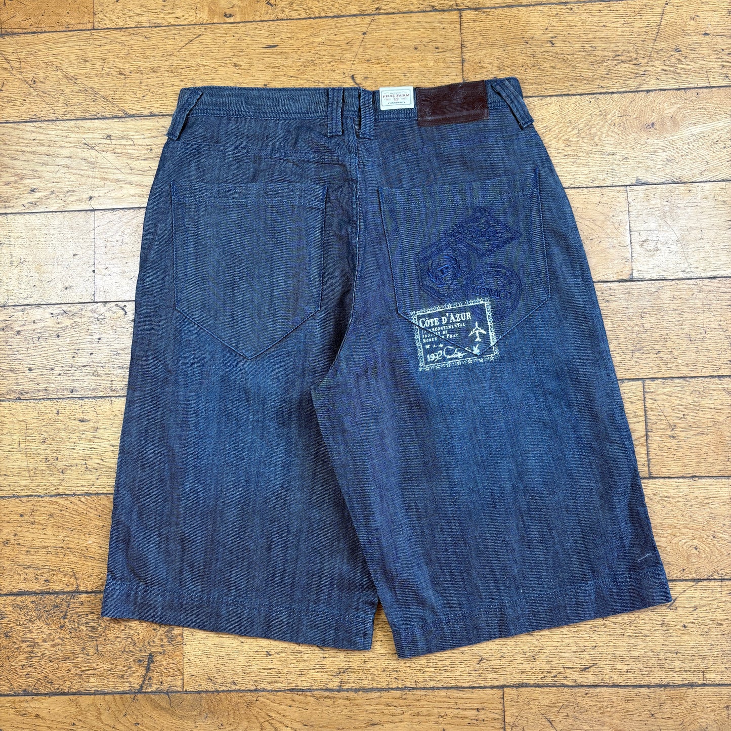 Vintage Phat Farm Embroidered Blue Hip Hop Baggy Shorts Jorts - 36