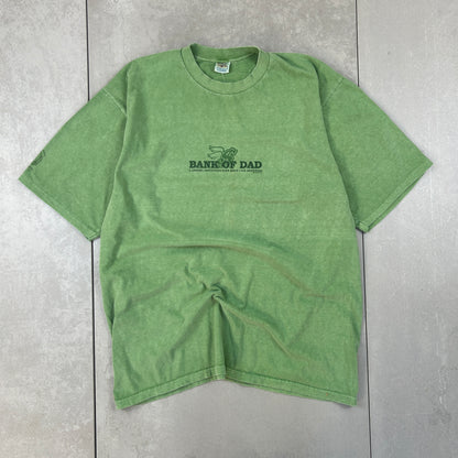 Vintage 90s Bank Of Dad Single Stitch Funny Green T-Shirt - XL