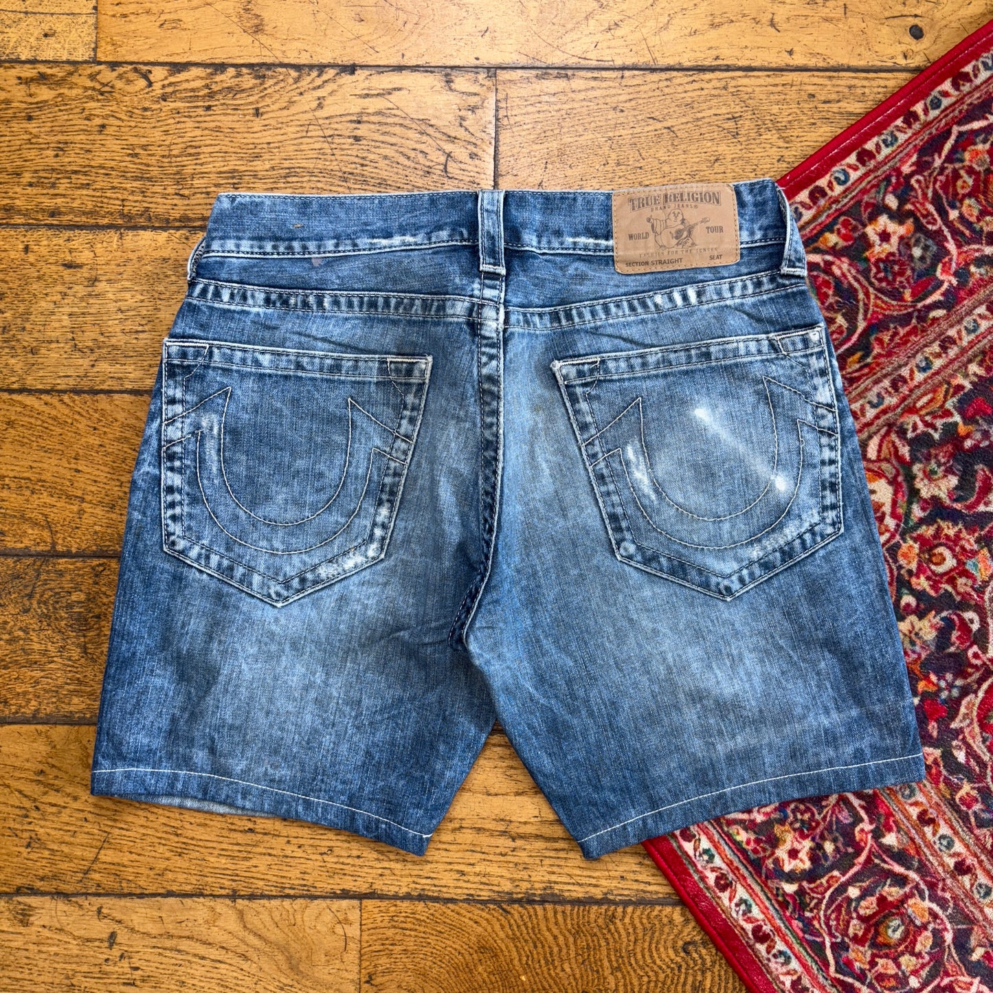 Vintage True Religion Blue Embroidered Y2K Shorts Jorts - 33