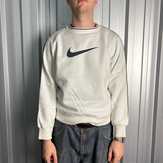Nike Y2K 00s White Swoosh Embroidered Sweatshirt - S