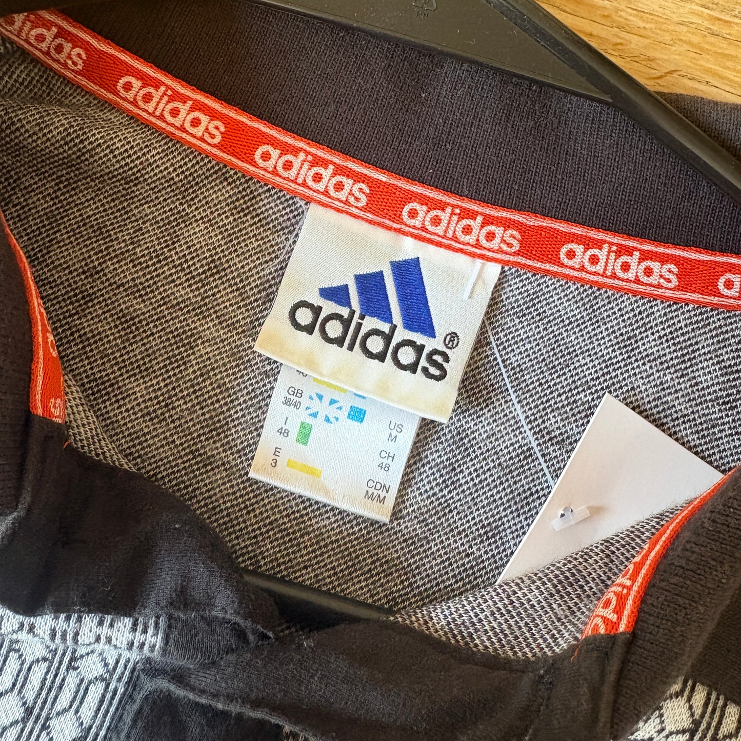 Vintage 90s Adidas Black White Patterned Polo Shirt - M