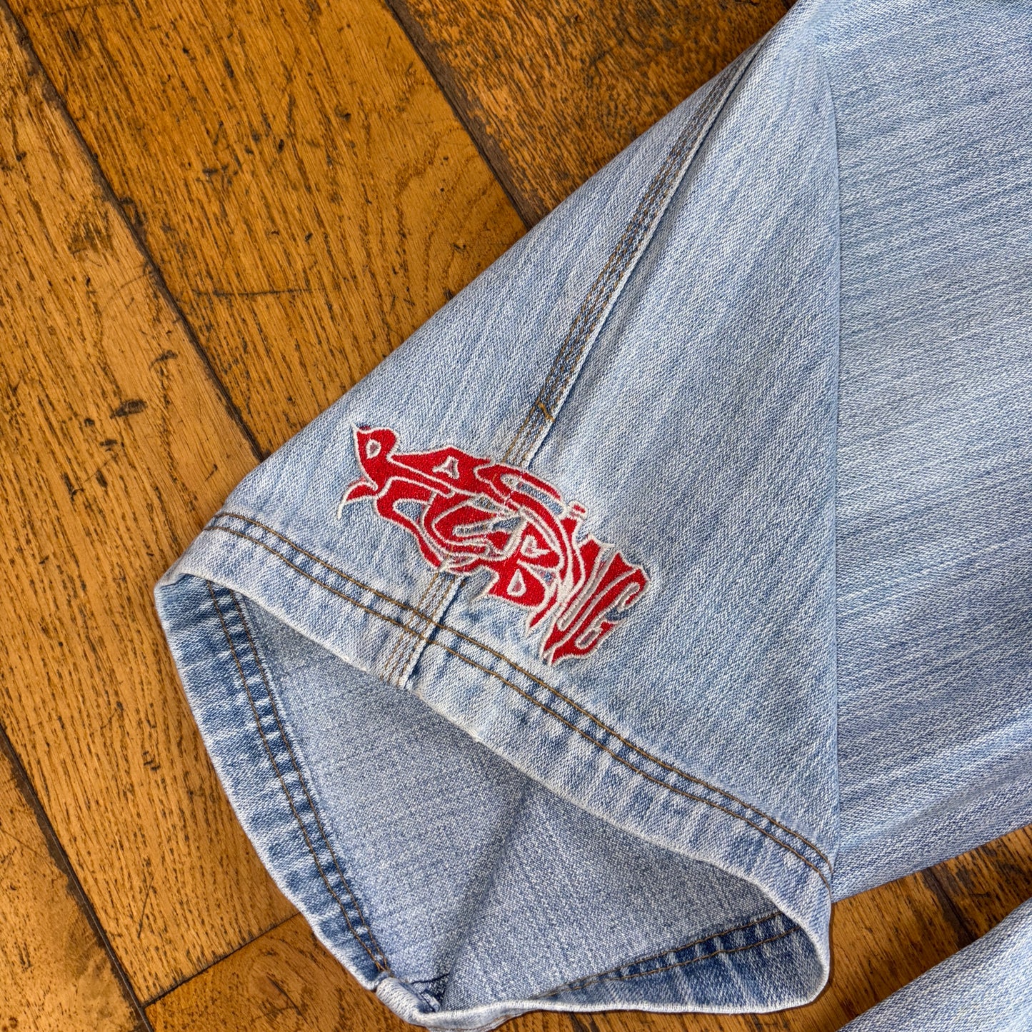Vintage Coyote Embroidered Hip Hop Blue Baggy Shorts Jorts - 40