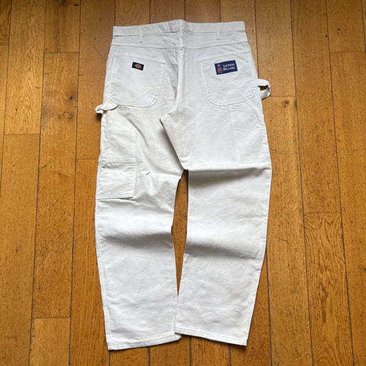 Vintage Dickies Workwear Carpenter White Baggy Trousers - 36