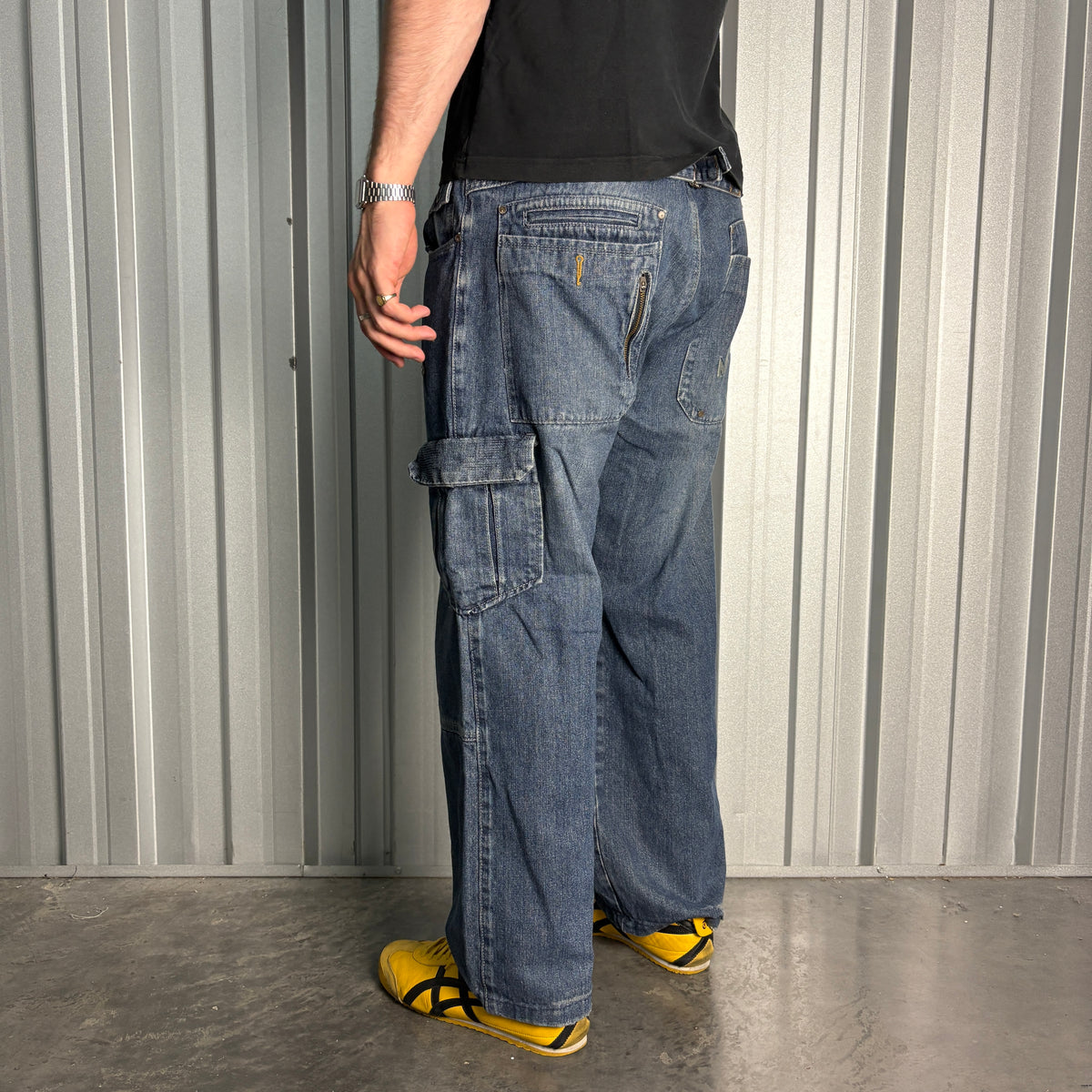 Airwalk Buckle Back Blue Cargo Embroidered Hip Hop Y2K Baggy Jeans - 36S