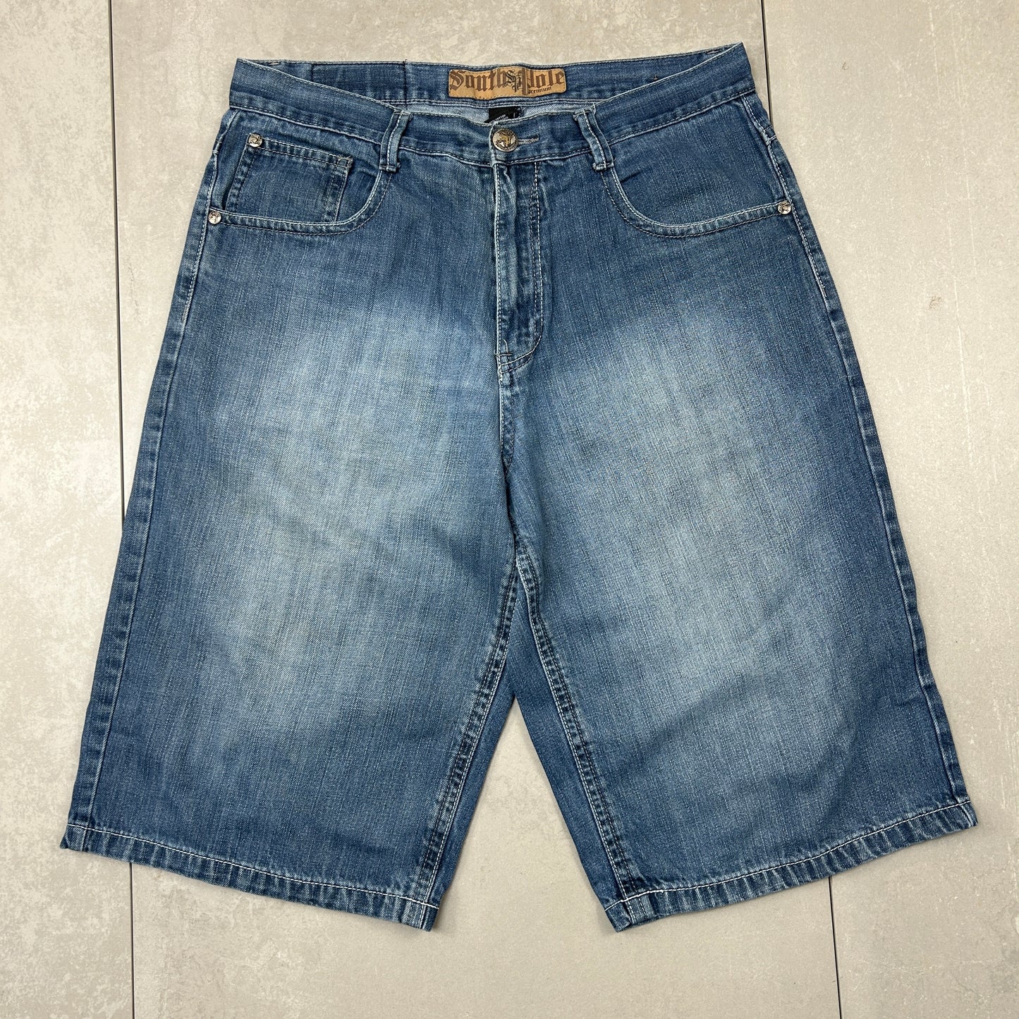 Vintage Southpole Embroidered Hip Hop Baggy Shorts Blue Jorts - 38