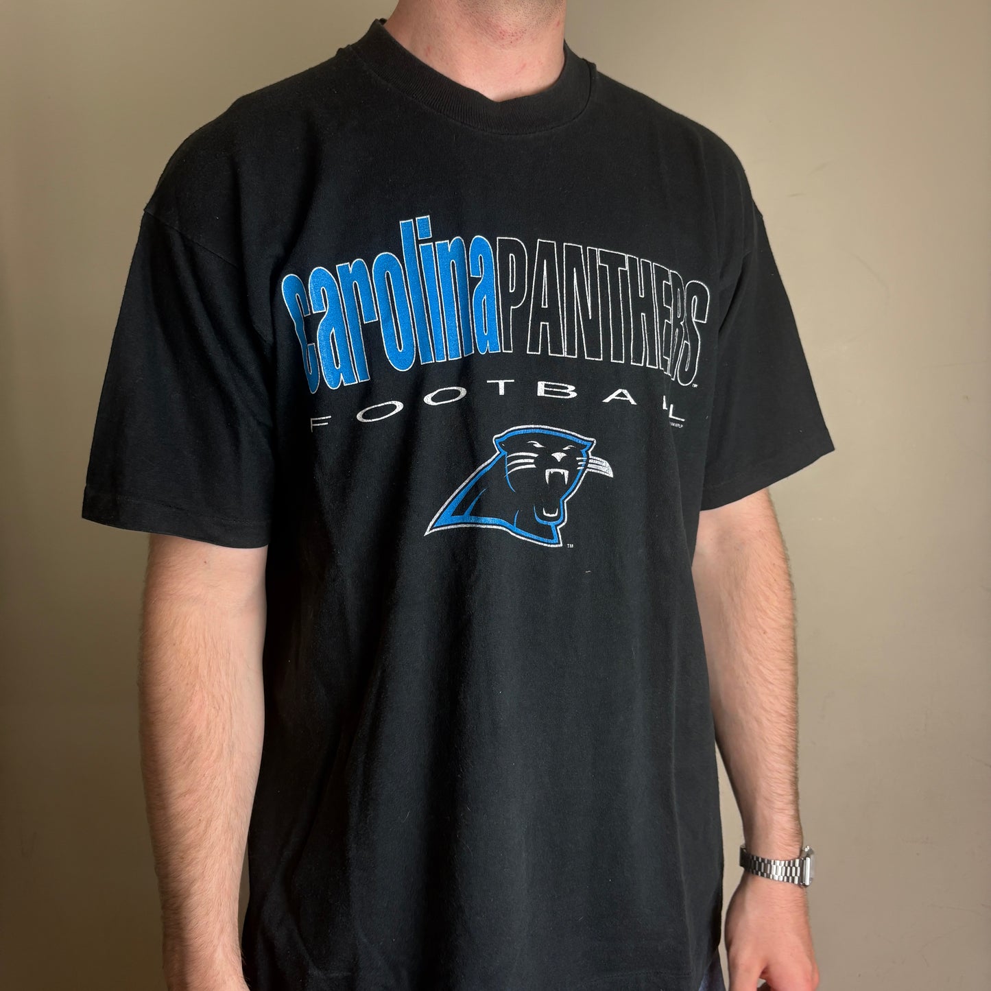 Vintage 1994 NFL Carolina Panthers Black Single Stitch Graphic T-Shirt - L