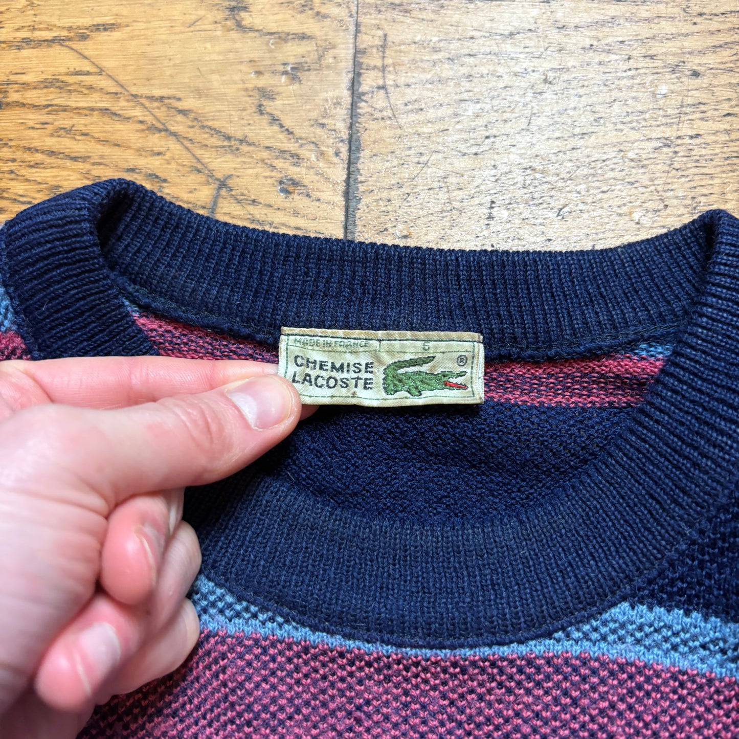 Vintage Chemise Lacoste Blue Stripe Knit Jumper - M