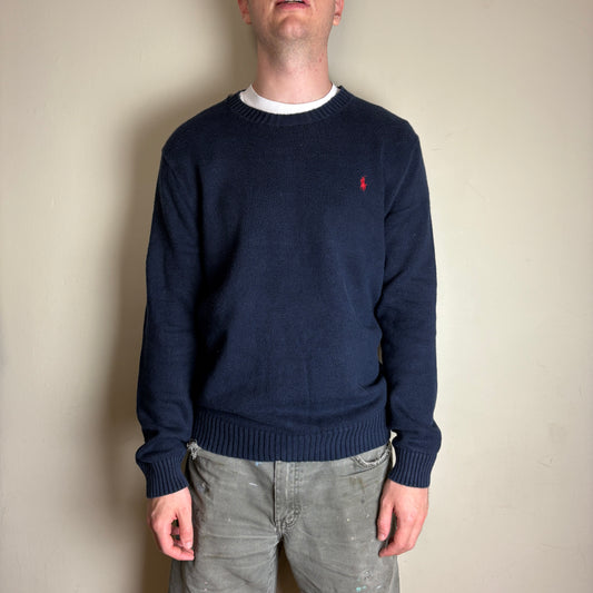 Vintage Ralph Lauren Navy Chunky Knit Crewneck Jumper - L