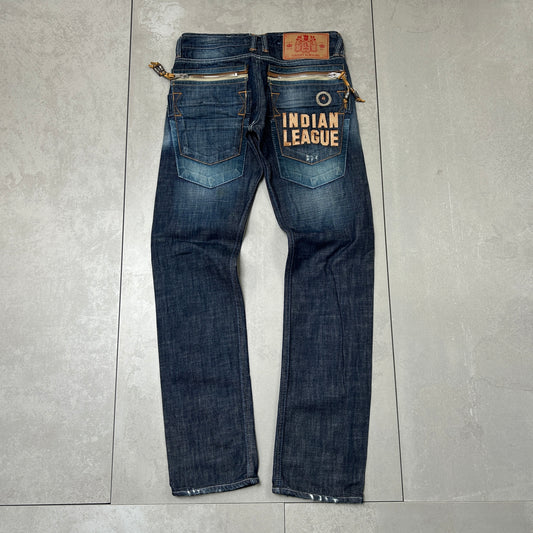 Vintage Embroidered Hip Hop Straight Blue Jeans - 32