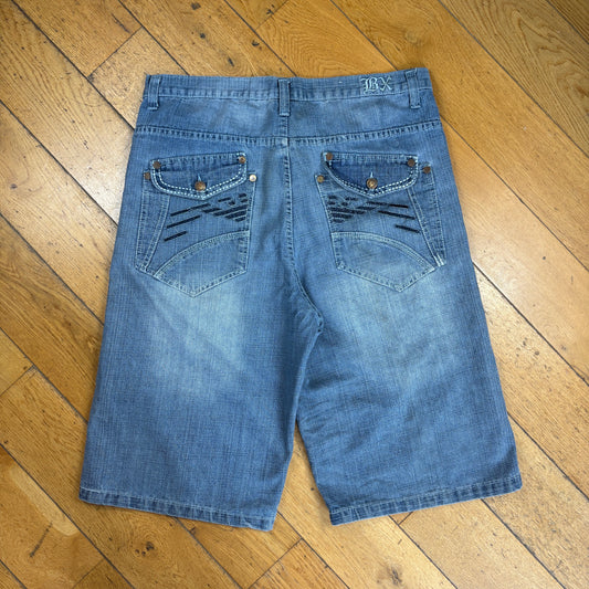 Vintage Embroidered Hip Hop Baggy Blue Shorts Jorts -  36
