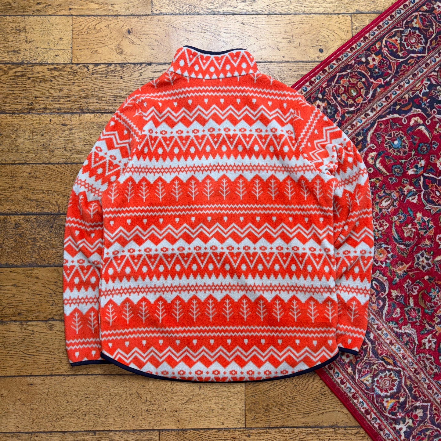 Vintage Orange Synchilla Style Crazy Pattern Fleece Sweatshirt - L