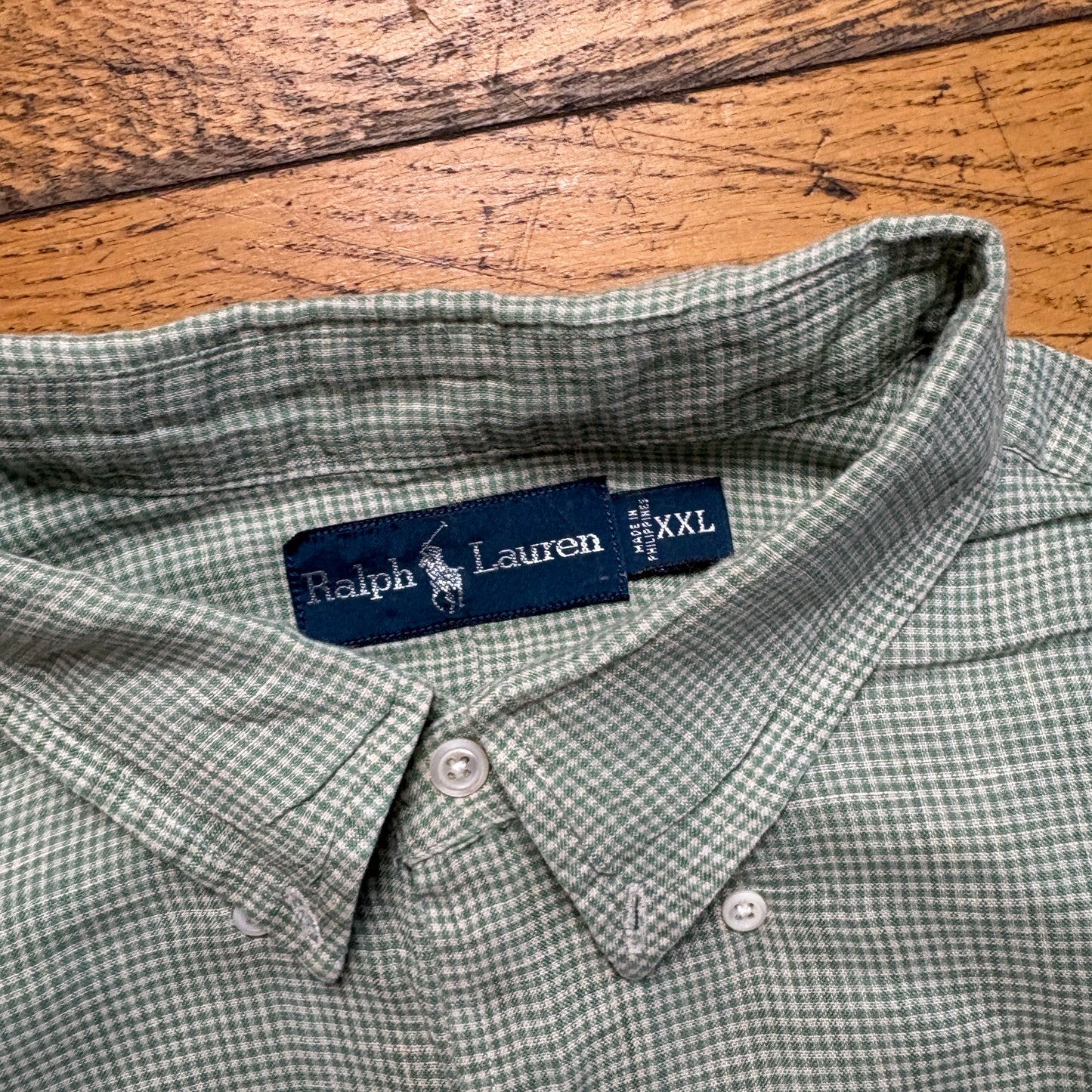 Vintage Ralph Lauren Green Check Short Sleeve Embroidered Shirt - 2XL