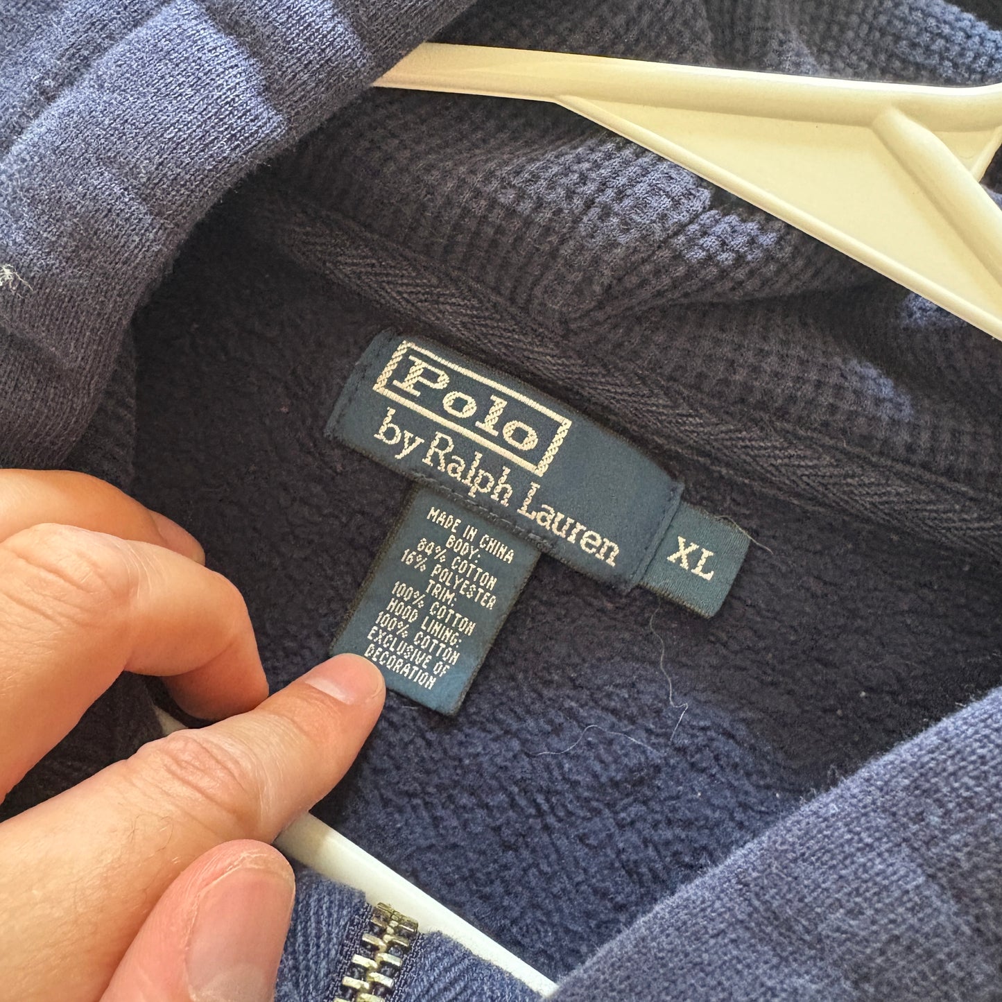 Vintage Ralph Lauren Navy Blue Zip Hoodie Embroidered Sweatshirt - XL