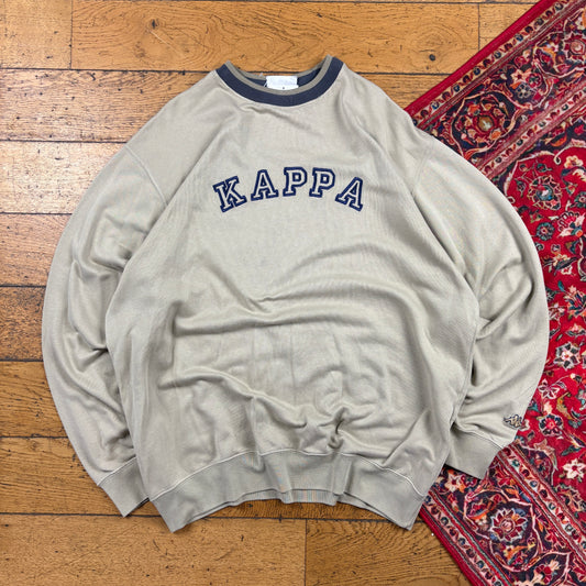 Vintage 90s Kappa Cream Embroidered Sweatshirt - XXL